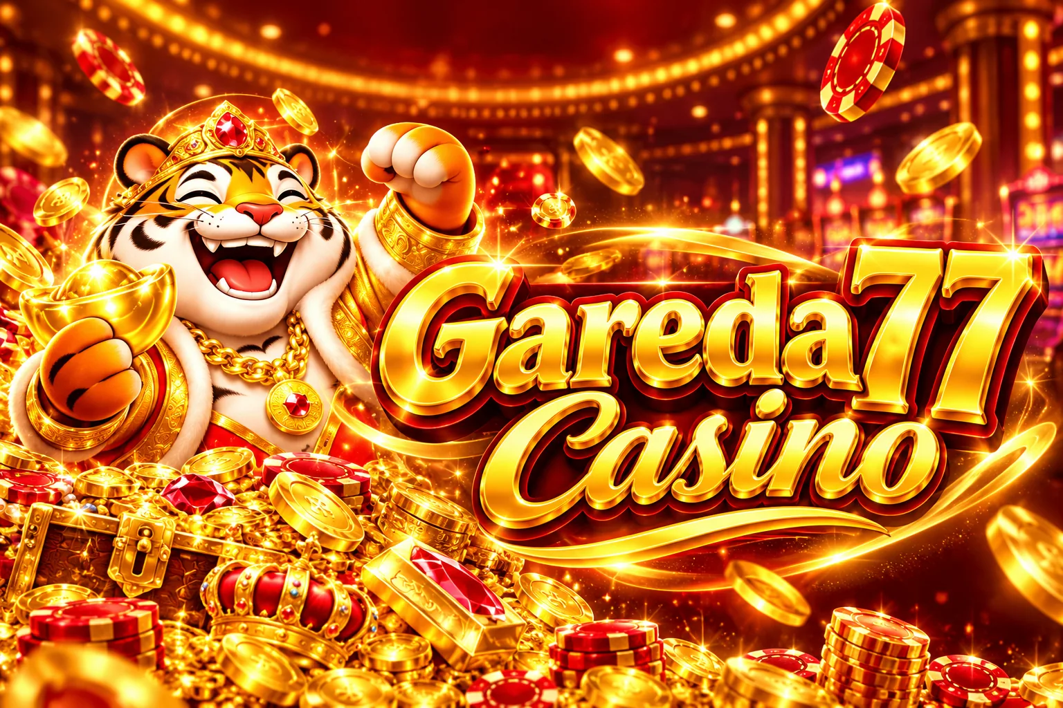 Wordmark dorado de Gareda77 Casino sobre fondo negro con el bono de bienvenida de $20,000 MXN